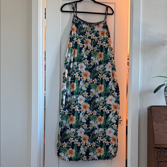 Huskary Dresses & Skirts - Floral Navy Maxi Sundress with Tropical Print